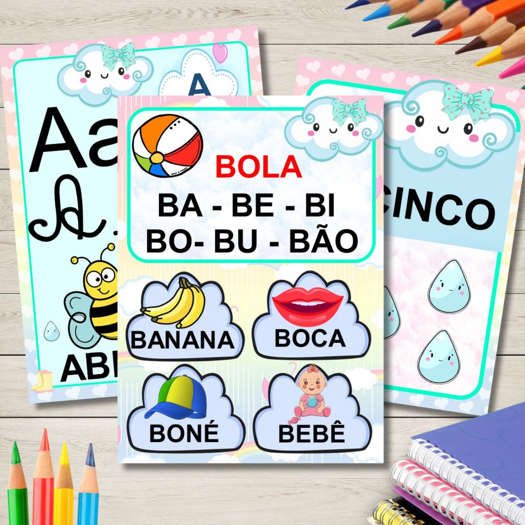 Kit Alfabeto + Silabário e Números Minas Chuva de Amor
