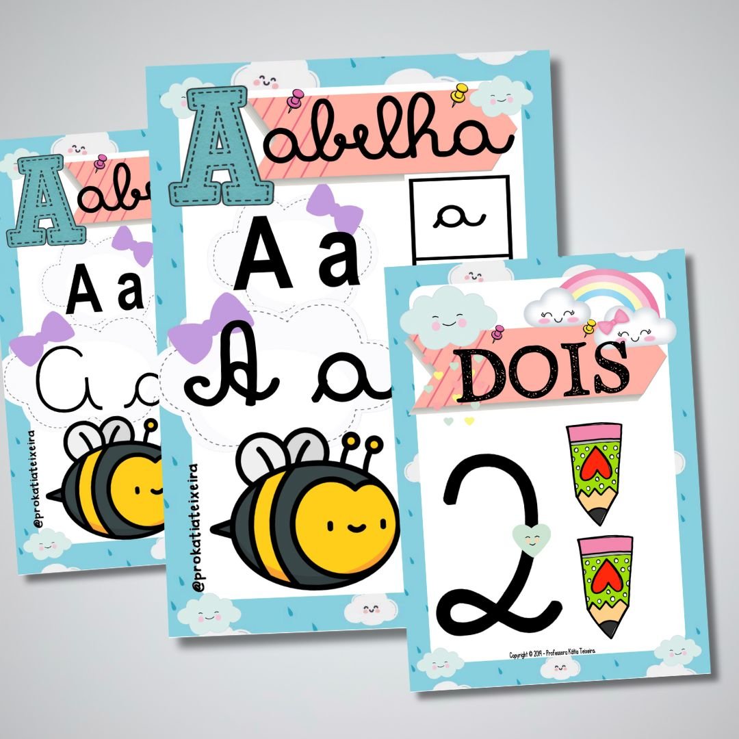 Alfabeto Cursivo com Sílabas Chuva de Amor + Números