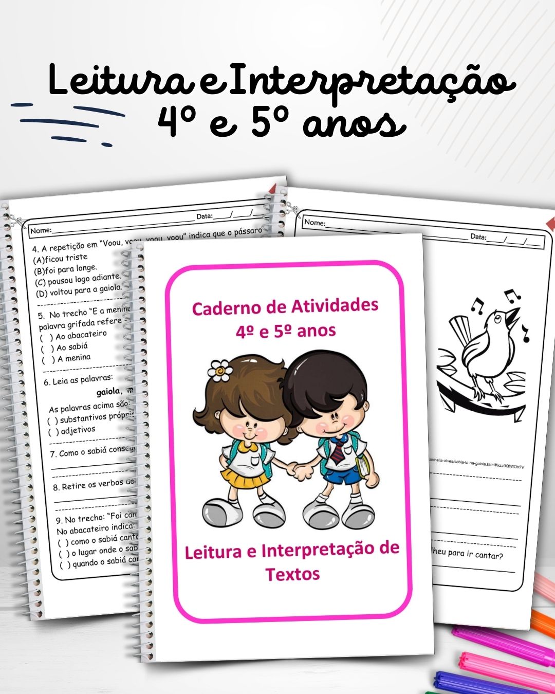 Caderno de Leitura e Interpretação 4º e 5º anos com 38 páginas.
