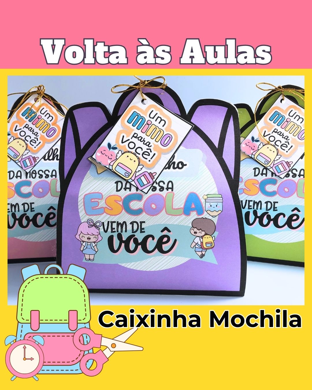 SACOLINHA MODELO MOCHILA 3 CORES VOLTA ÀS AULAS
