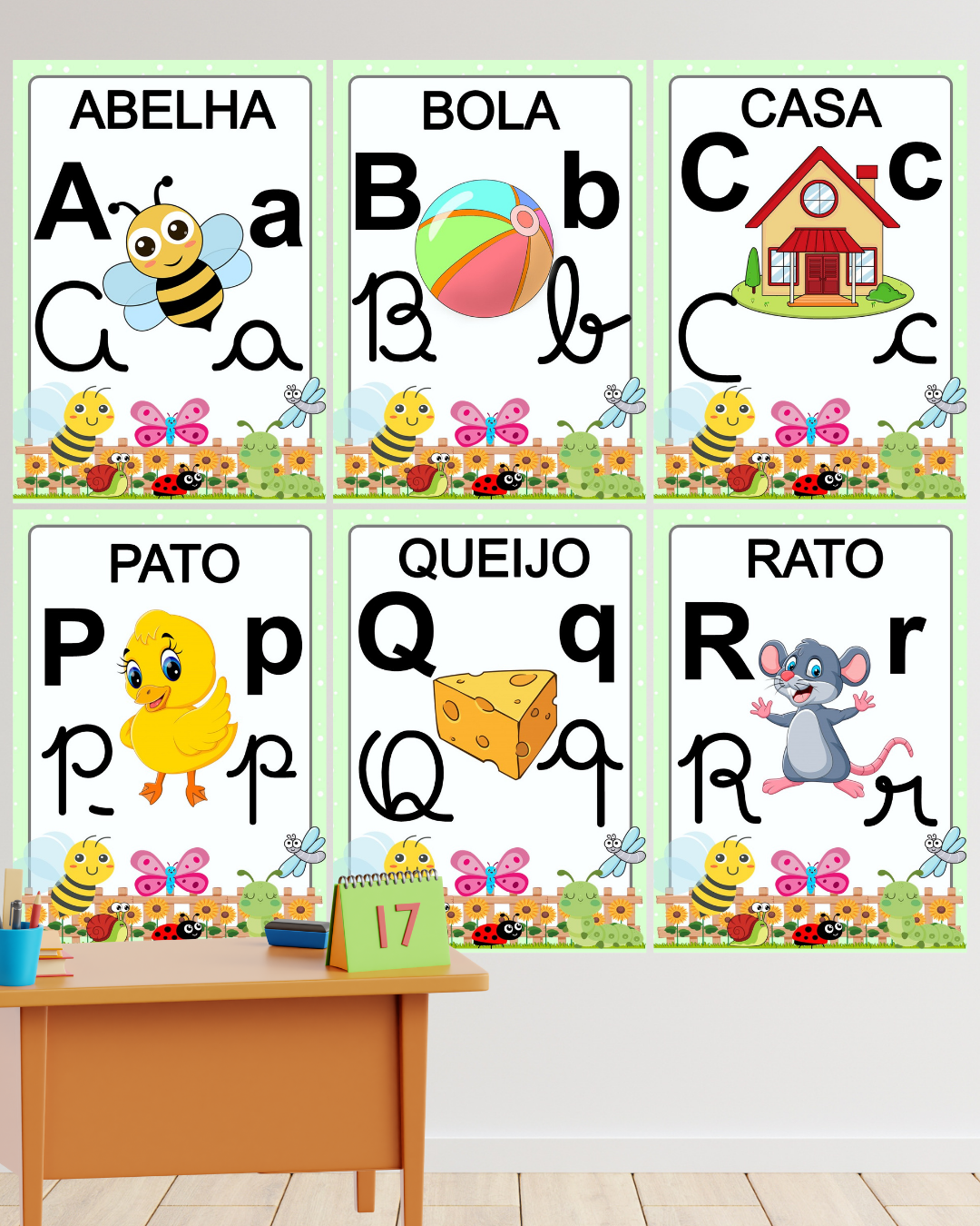 Alfabeto 4 tipos de Letras Bichinhos de Jardim