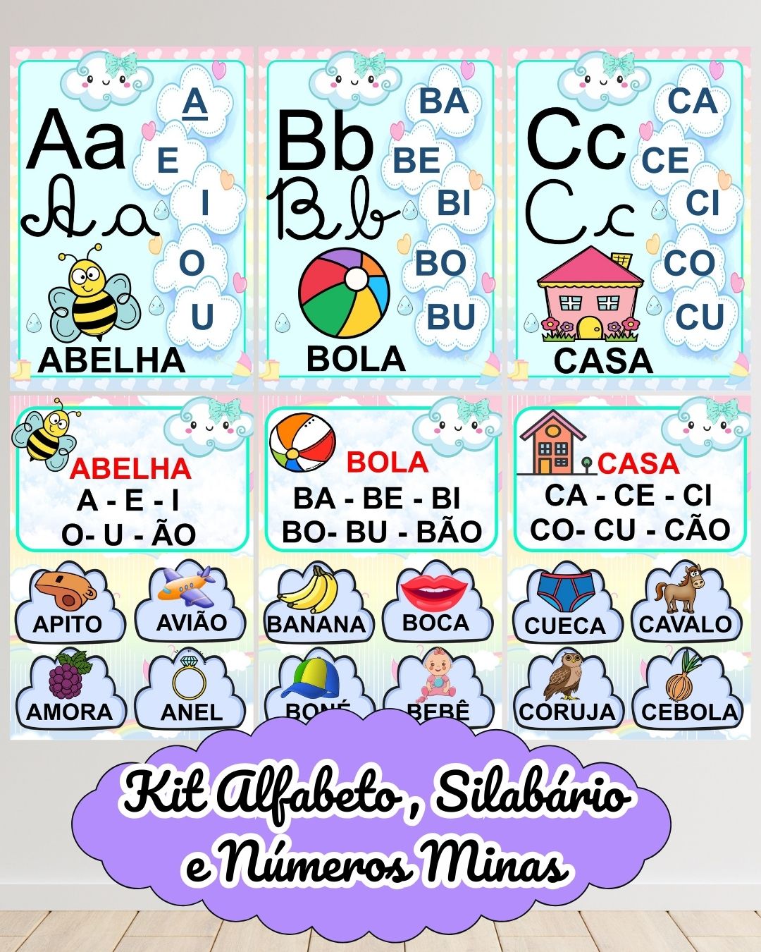 Kit Alfabeto + Silabário e Números Minas Chuva de Amor