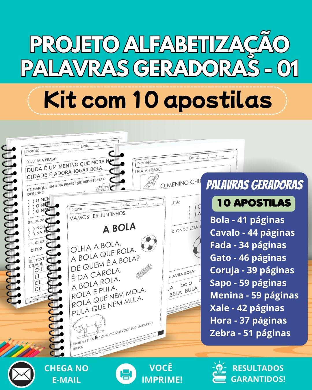 Pacote de Alfabetização Palavras Geradoras com 10 Apostilas